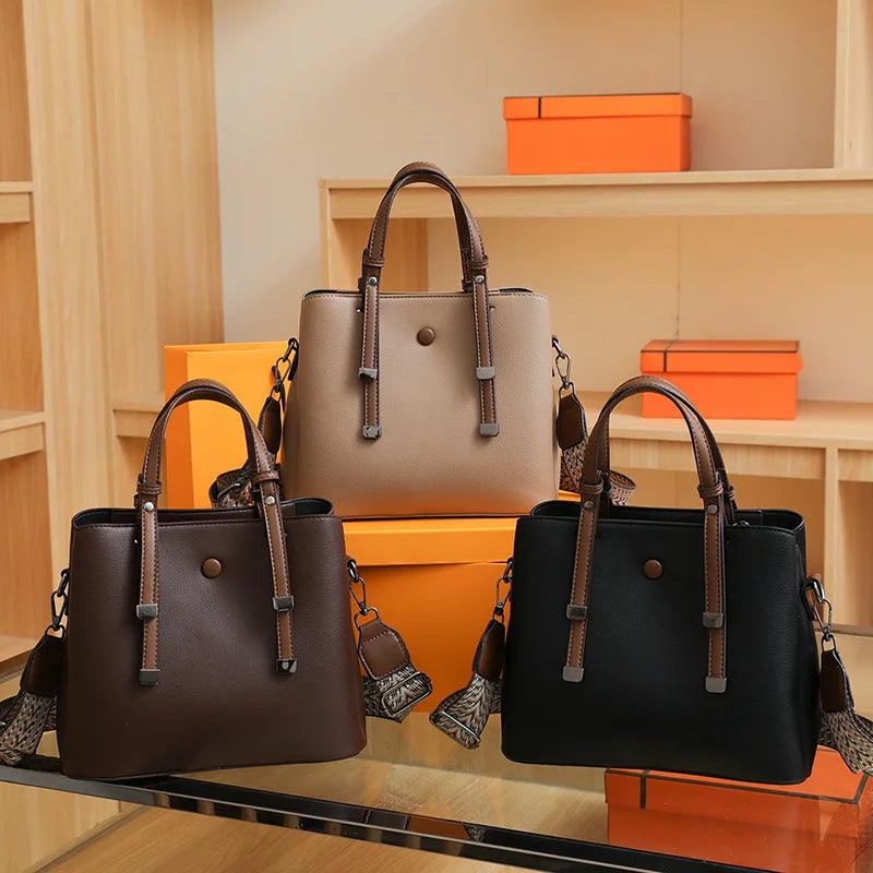 PU Retro Tote Bag Large-Capacity Handbag with Shoulder Strap New Simple and Stylish Handbag for Women