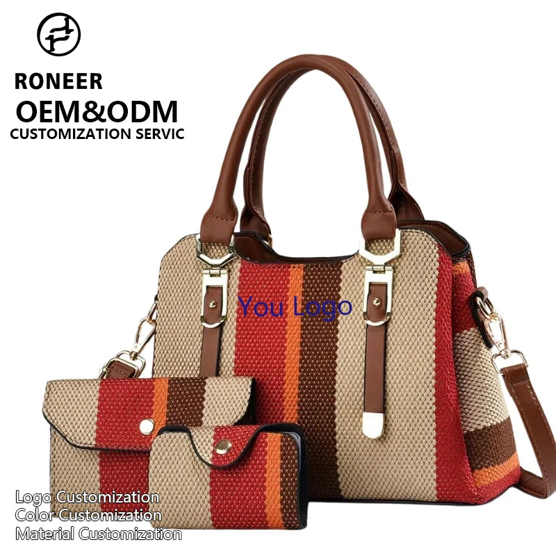 Custom Logo Ladies Handbags Female Three-piece in 1 Set Large-capacity Shoulder Tote Bag and Purse for Women's Hand Bag