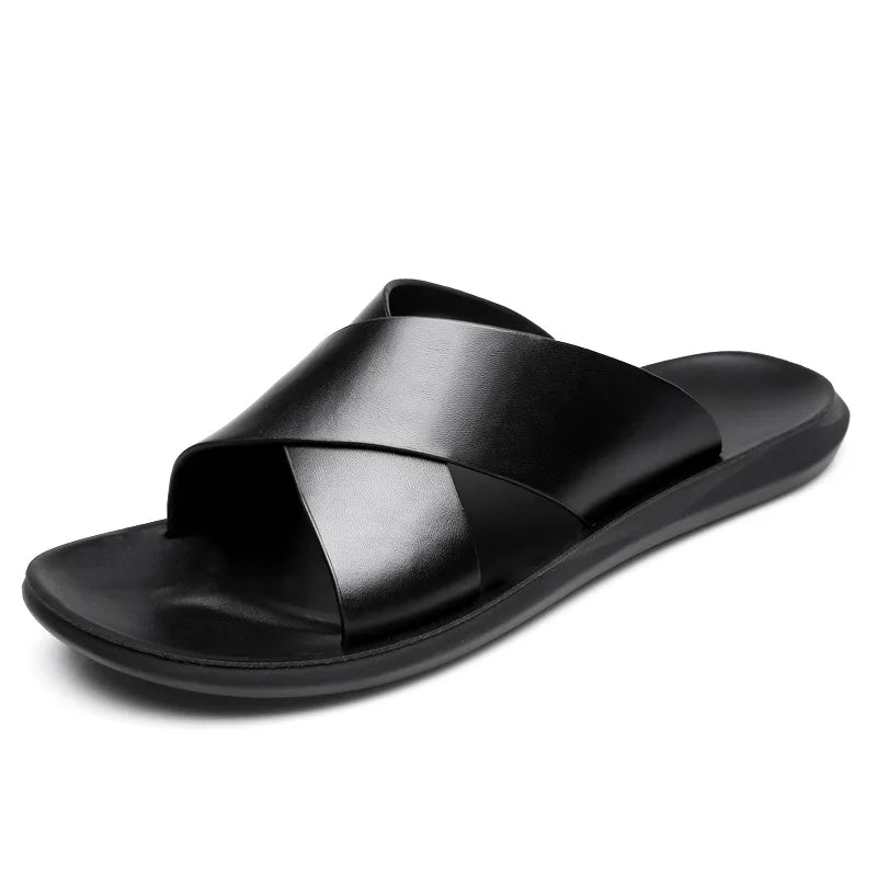 Summer New Outdoor Wear Slippers Men's Leather Korean Version of the Trend Mens Sandals Non-slip Flip-flops Mens Beach Shoes