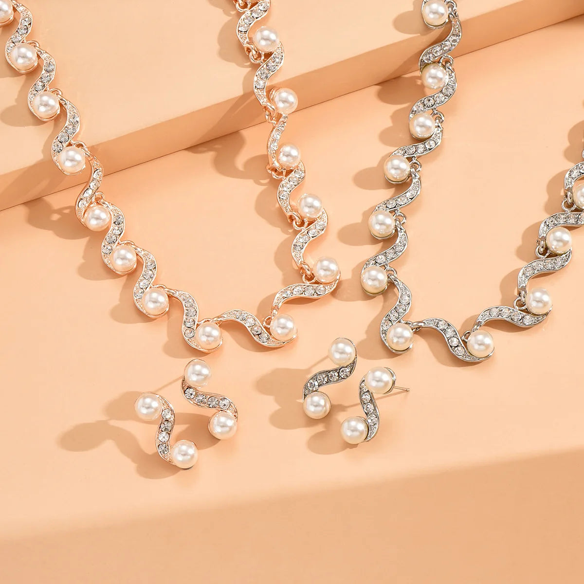 KISSWIFE 2024 New Fashion Imitation Pearl S-Shaped Necklace Earrings Jewelry Set for Women Bridal Wedding Accessories