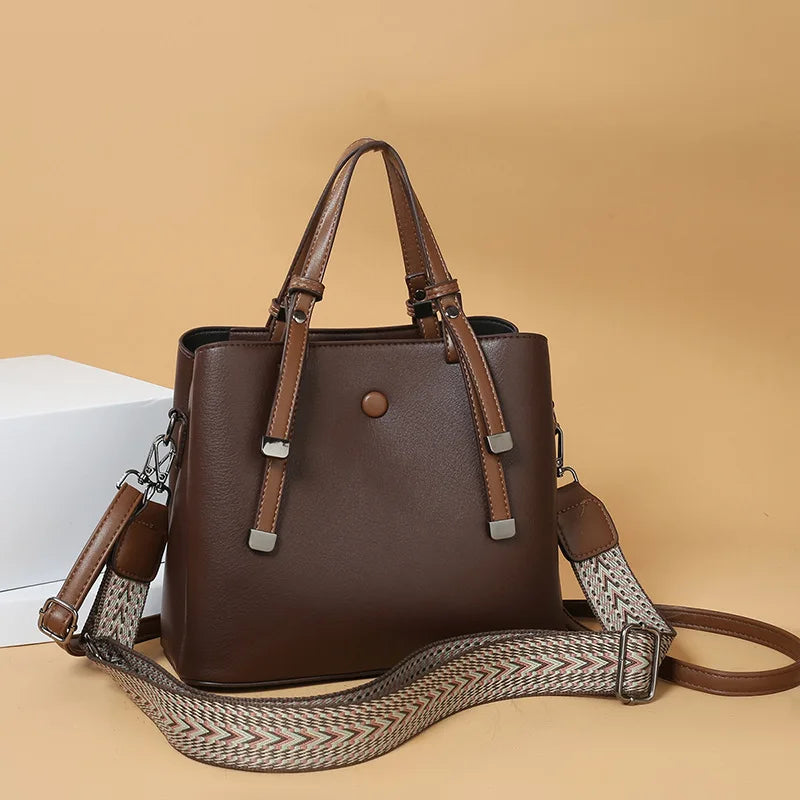 PU Retro Tote Bag Large-Capacity Handbag with Shoulder Strap New Simple and Stylish Handbag for Women