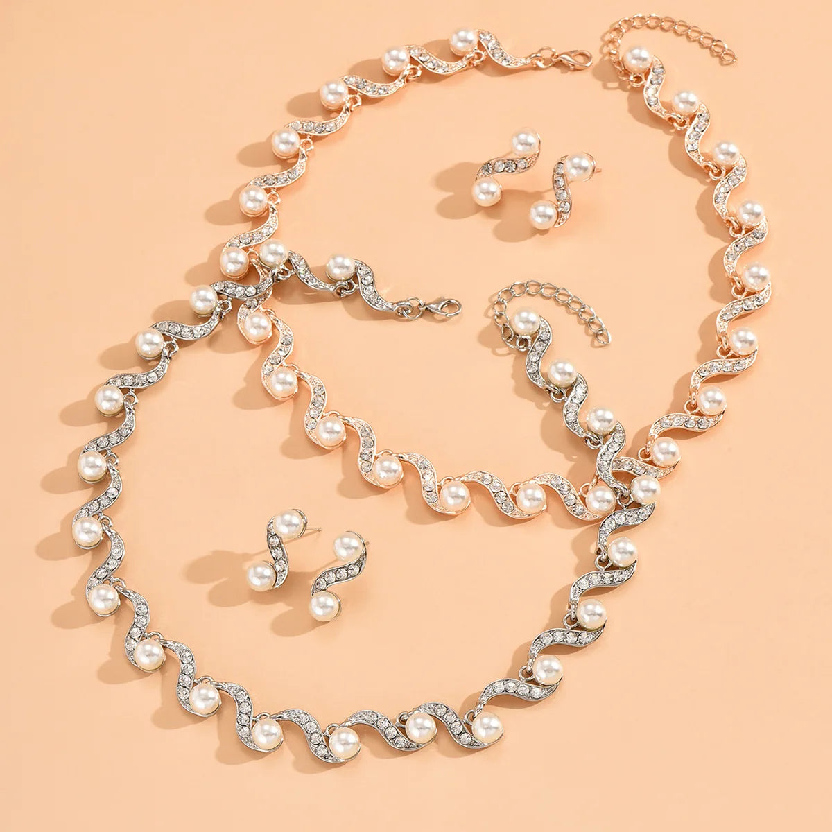 KISSWIFE 2024 New Fashion Imitation Pearl S-Shaped Necklace Earrings Jewelry Set for Women Bridal Wedding Accessories