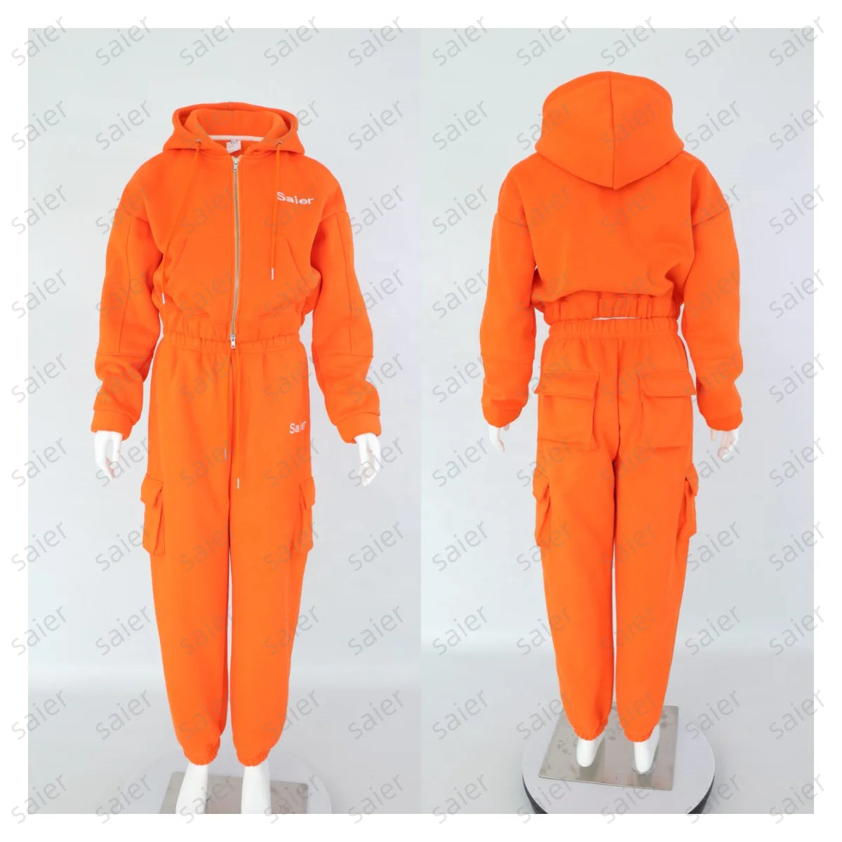 L230716 Custom Embroidery Oversized Zip up Crop Top Hoodie and Jogger Set Two Pieces Hip Hop Women Tracksuit Jacket Hoodie Set
