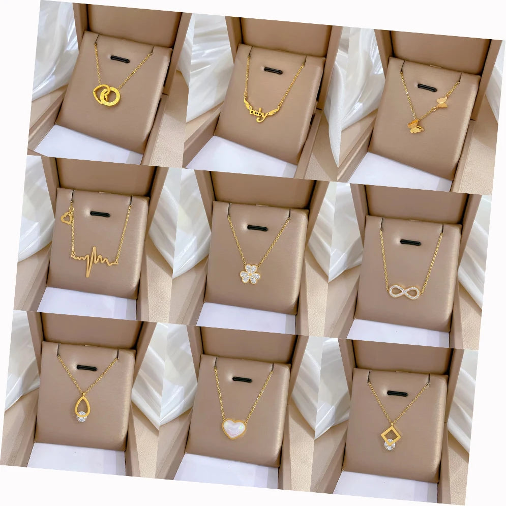 Hot Selling Statement Gold Stainless Steel Heart Butterfly Pendant Necklace Women Non Tarnish Pendant Necklace Jewelry