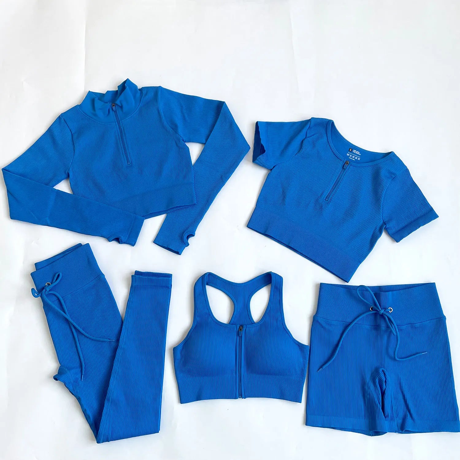 Wholesale Custom 5Pcs Sports Fitness Activewear Gym Woman Seamless Ribbed Workout Clothing Yoga Active Wear Set