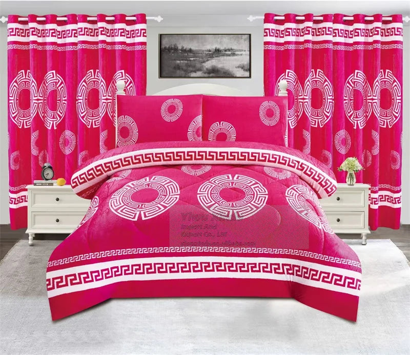 Warm 7pcs Velvet Duvet for Cold Thick Comforter Set With Curtains BORREGO Bedding Set for Winter