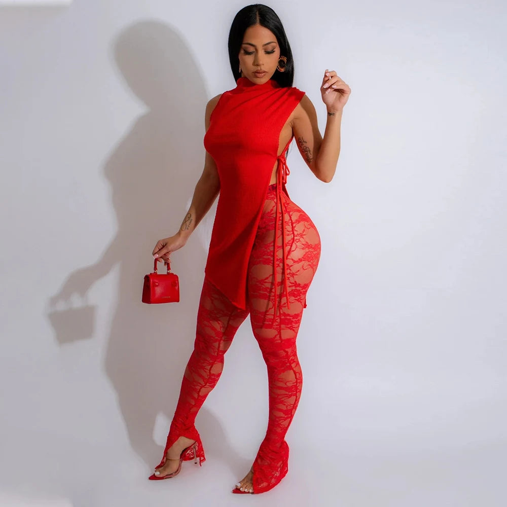 CY901423 Sexy Lace Pants and Top Woman 2 Piece Set Skinny Pant Club Party Birthday Dressing  2025