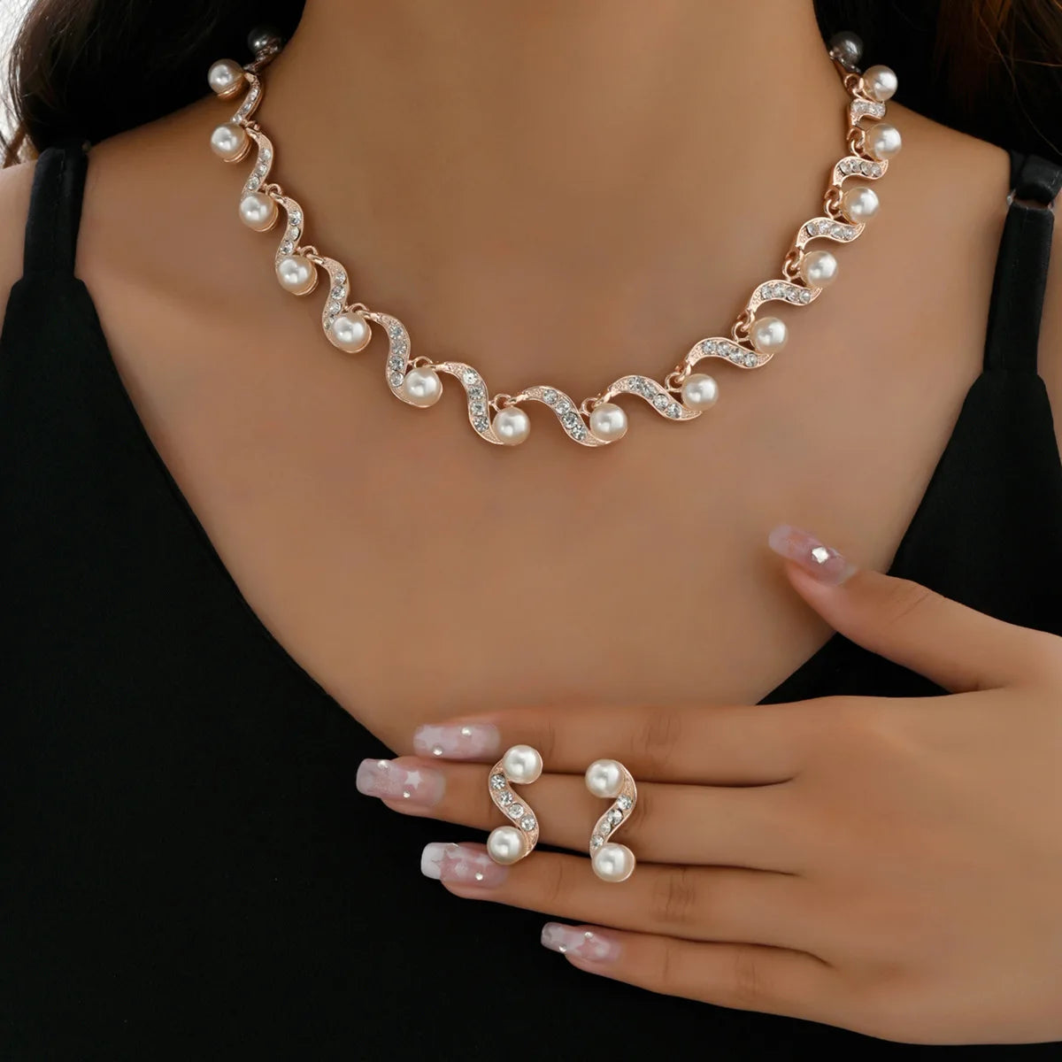 KISSWIFE 2024 New Fashion Imitation Pearl S-Shaped Necklace Earrings Jewelry Set for Women Bridal Wedding Accessories