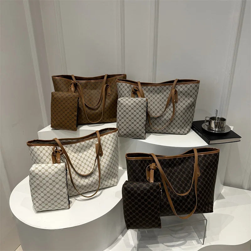 Wholesale Large Capacity 2-Piece Bag New Trendy Pu Leather Handbag Shoulder Bag for Women Handbag