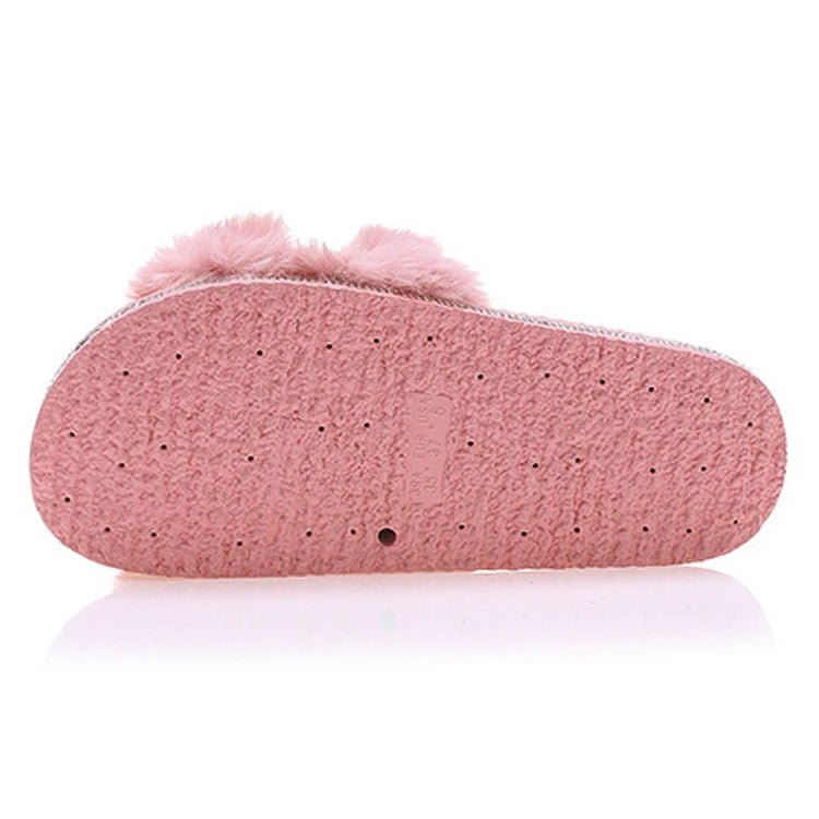 2025 New Arrival Ladies Custom Winter Fur for Slippers PVC Thick-Soled with Cushioning Embroidered Logo Rhinestone Furry Fashion