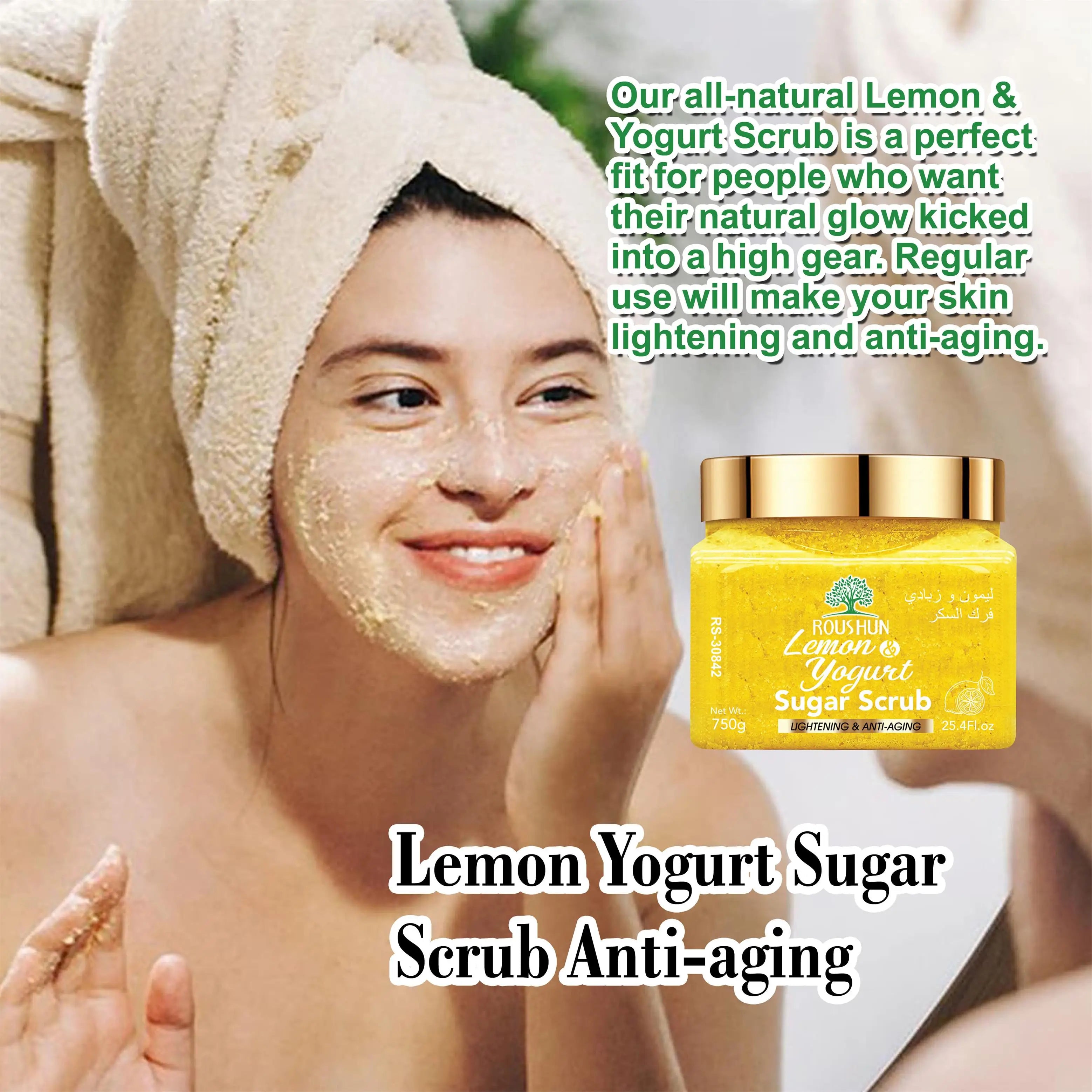 ROUSHUN Sugar Scrub with Vitamin C Lemon Coconut for Skin Cleansing Smoothing