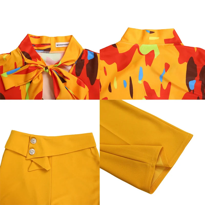 C240066 Fashion Design Floral Print Blouse Wide Leg Pants Outfits Formal Two Piece Sets Women