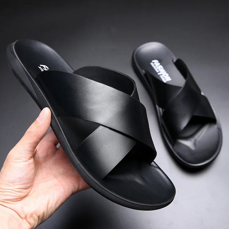 Summer New Outdoor Wear Slippers Men's Leather Korean Version of the Trend Mens Sandals Non-slip Flip-flops Mens Beach Shoes