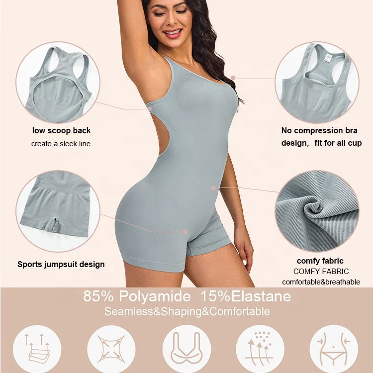 Wholesale Seamless Bodysuit for Women Tummy Control Shapewear Compression Open Back Sleeveless Slimming Body Shaper