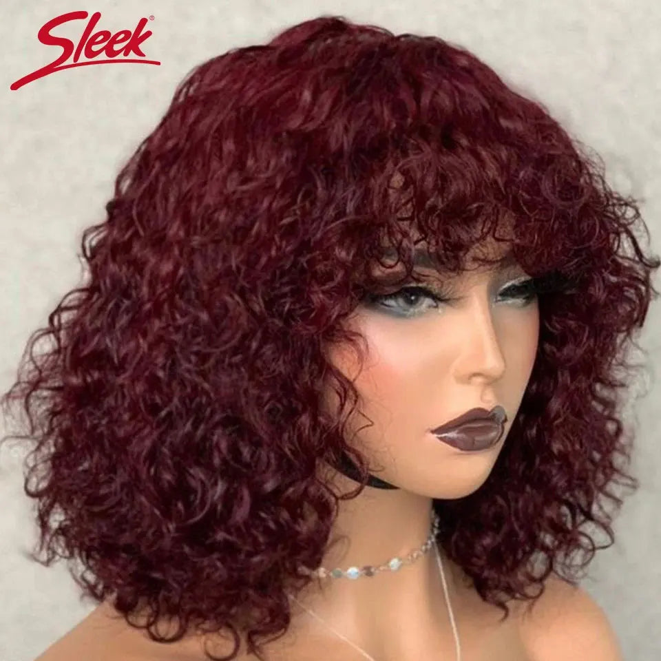10" Human Hair Machine Made bob Wig With Bangs Curly Non Lace bob Wig 14 Inch Human Hair Highlight Women Wigs Human Hair bob