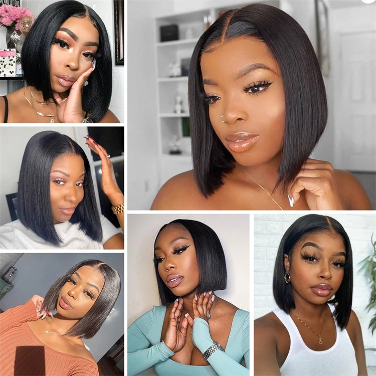 Cheap 4*4 Lace Closure Bob Wig Glueless Blend Human Hair Pre Cut 4x4 Lace Wigs Glueless Short Bob Closure Wigs 8-16 Inch