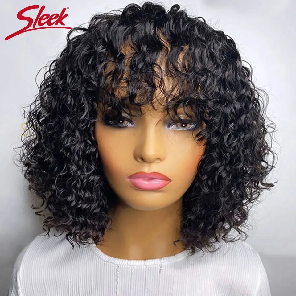 10" Human Hair Machine Made bob Wig With Bangs Curly Non Lace bob Wig 14 Inch Human Hair Highlight Women Wigs Human Hair bob