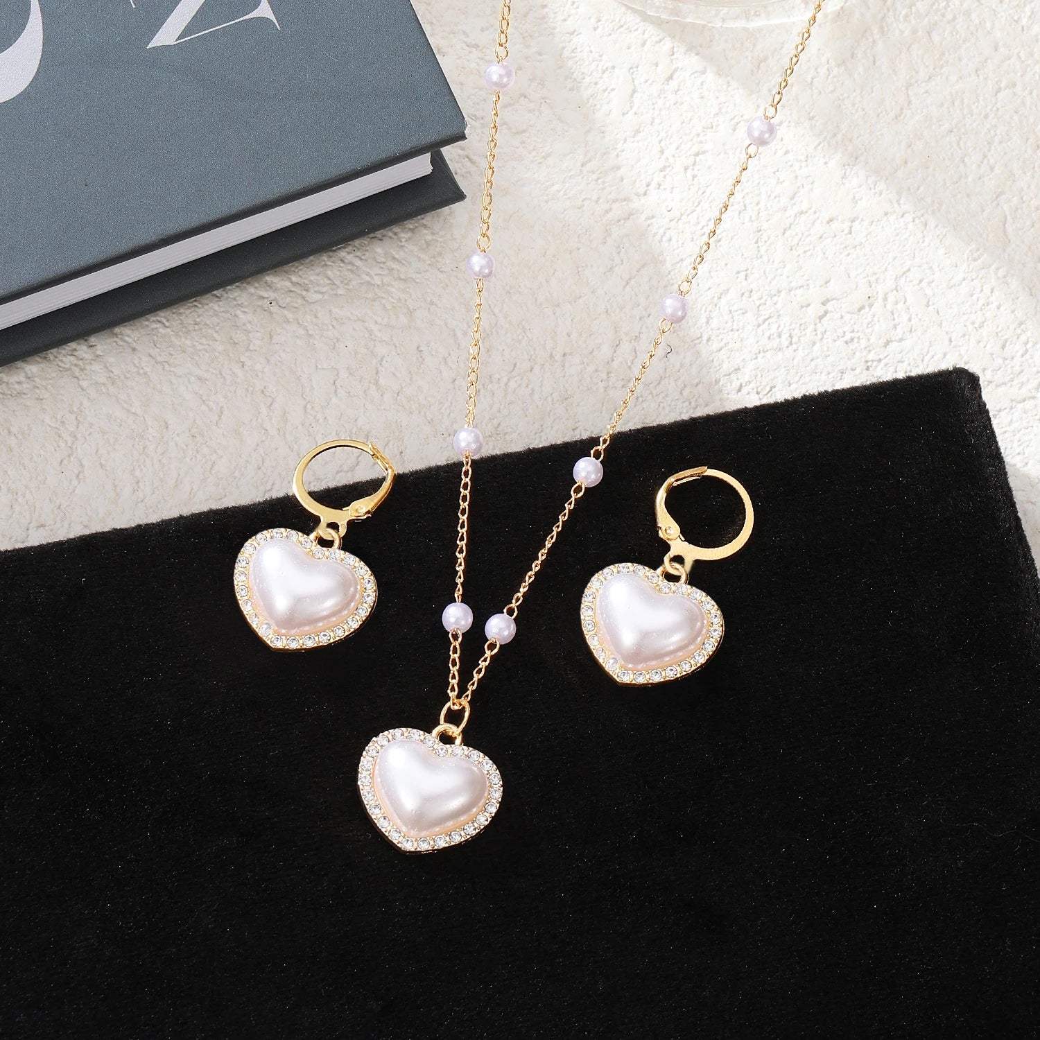 KISSWIFE Hot Sale Heart Pendant Necklace Earrings Set for Women Girls Jewelry Set