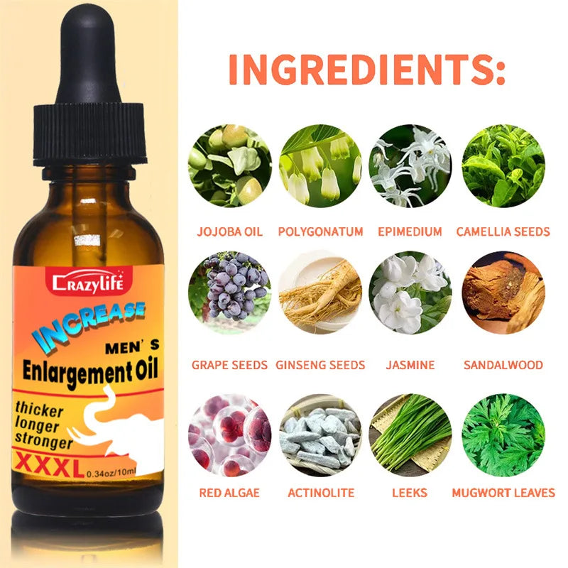 Natural 10ml Essential Oil for Men's Private Area Antibacterial Massage Penis Enlargement Thickening Oil Make Longer Stronger%