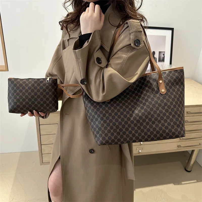 Wholesale Large Capacity 2-Piece Bag New Trendy Pu Leather Handbag Shoulder Bag for Women Handbag