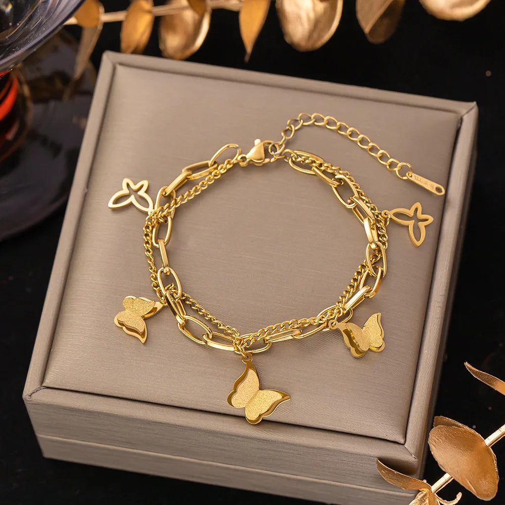 Stainless Steel Bracelets Hippie Gothic Pearl Chain Pendants Fashion Bracelet for Women Jewelry
