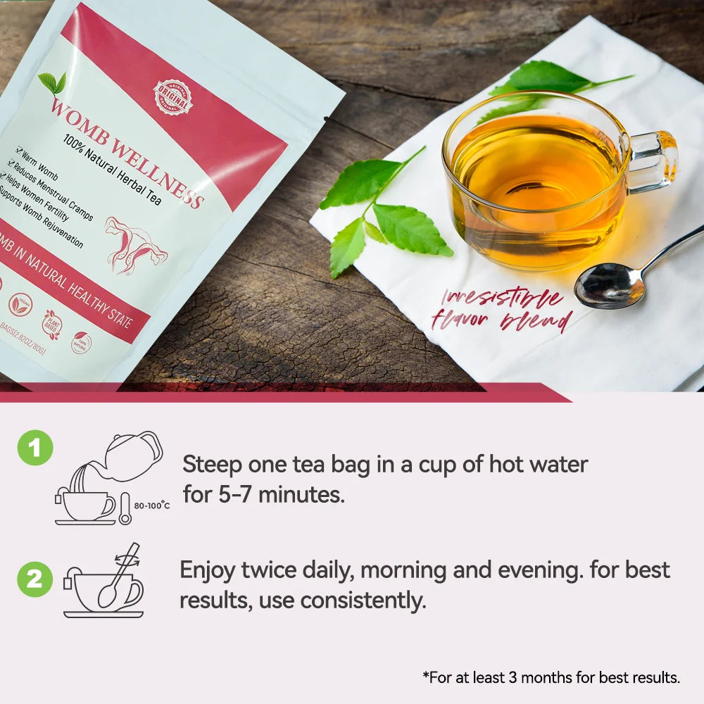 Chinaherbs Natural Womb Tea Female Period Menstrual Cramps Warmer Hormone Balance Glowing Beauty Care Packaged in Bag