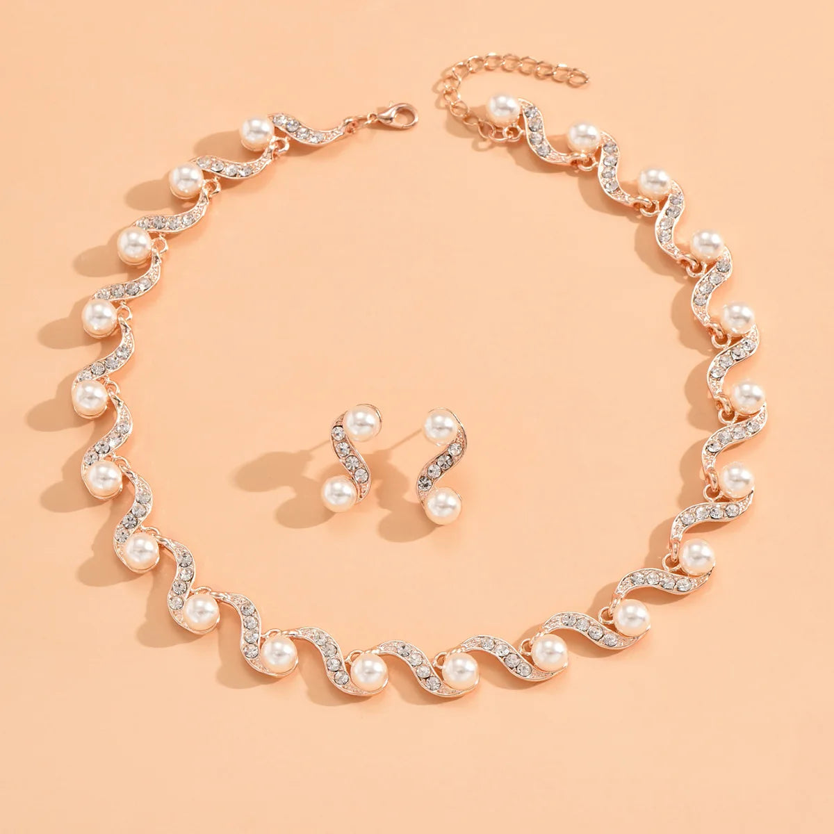 KISSWIFE 2024 New Fashion Imitation Pearl S-Shaped Necklace Earrings Jewelry Set for Women Bridal Wedding Accessories