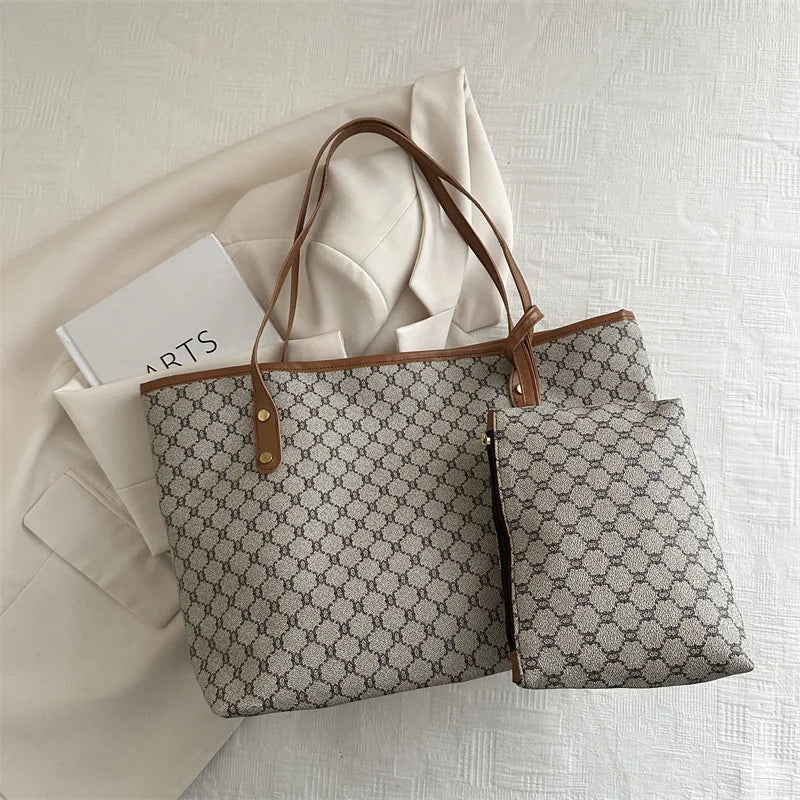 Wholesale Large Capacity 2-Piece Bag New Trendy Pu Leather Handbag Shoulder Bag for Women Handbag