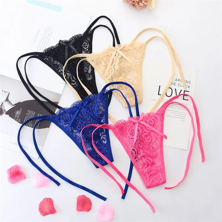 Wholesale Women's Plus Size Panties Sexy Adjustable Lace Thong Lace See Through Plus Size Lingerie