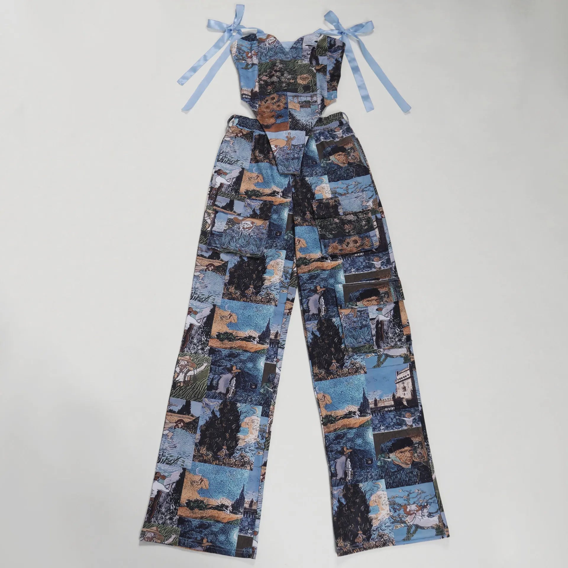 CW3296 Woman Two Piece Set Tube Top Corset and Print Wide Leg Pants Printing Pant Set for Daily