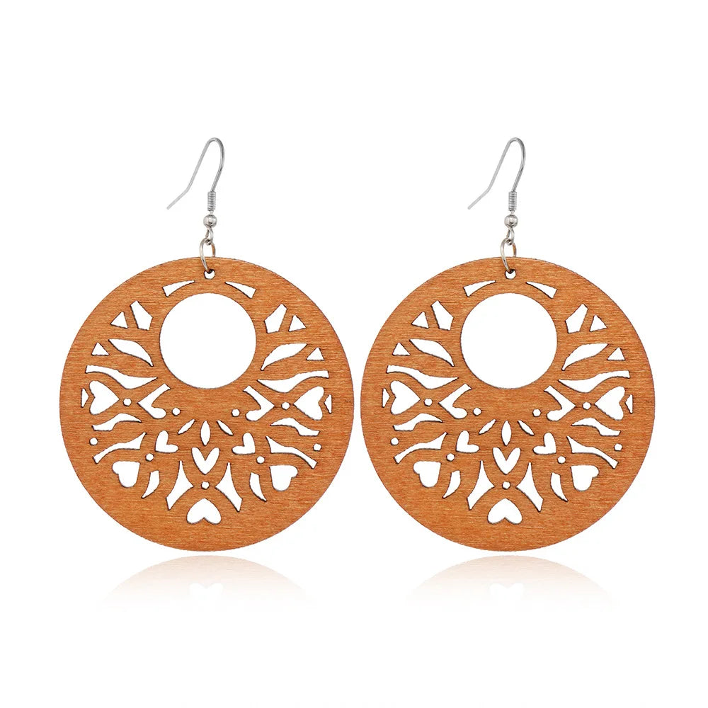Fashion Jewelry Hollow African Wood Earrings Women Coffee Wooden Earrings Geometric Jewelry Bulk