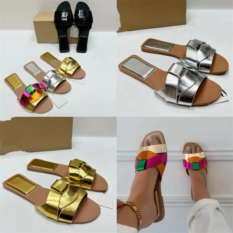 2025 High Quality Ladies Slides Slippers Female Outdoor Leather Flat Sandals Summer Classic Women Babouches