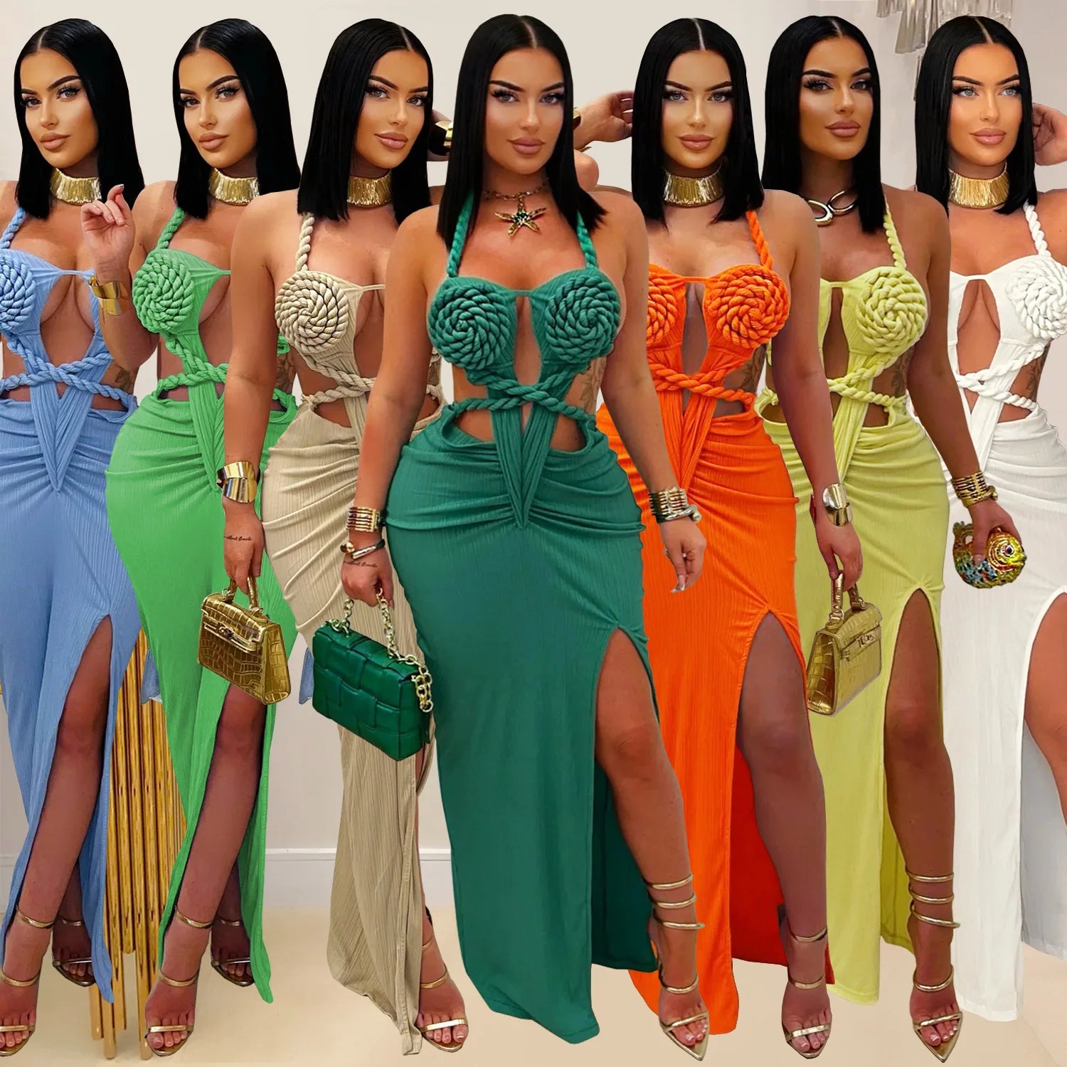 Hot Sale CX7407 Ruched Maxi Dress Woman Backless Pleated Bodycon Summer Vacation Party Birthday Dressing 2025 New