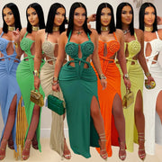 Hot Sale CX7407 Ruched Maxi Dress Woman Backless Pleated Bodycon Summer Vacation Party Birthday Dressing 2025 New