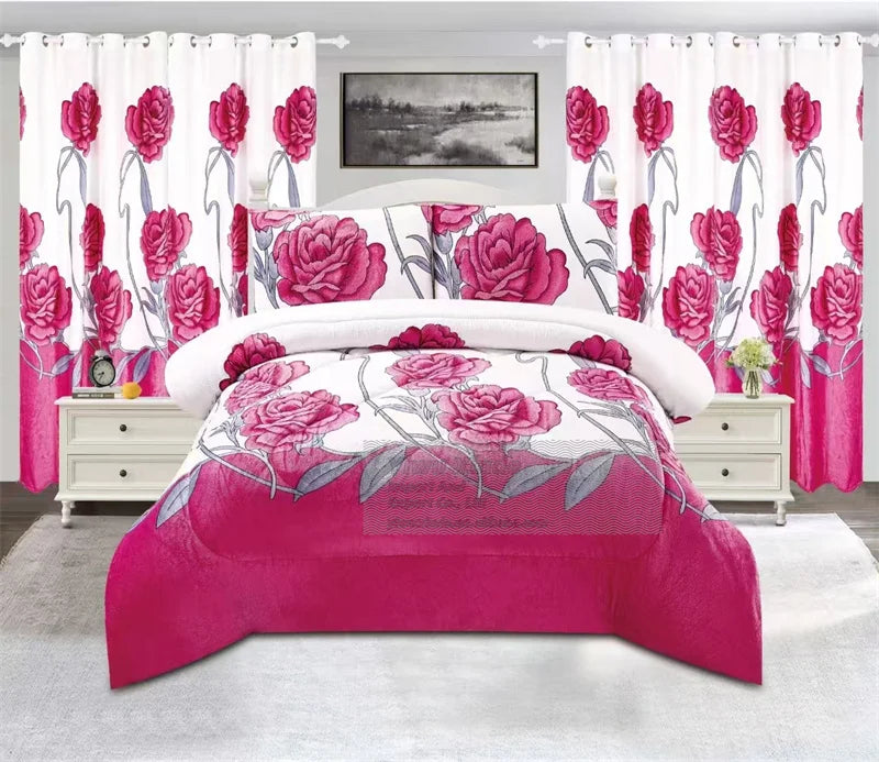 Warm 7pcs Velvet Duvet for Cold Thick Comforter Set With Curtains BORREGO Bedding Set for Winter
