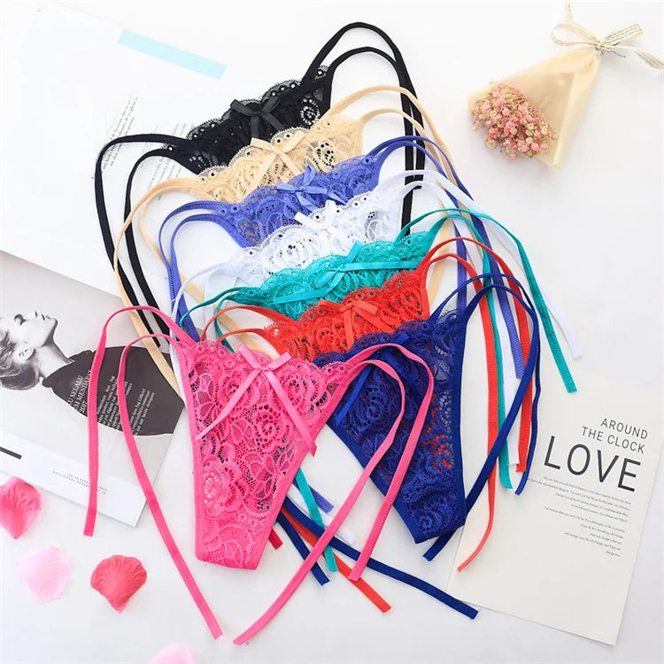 Wholesale Women's Plus Size Panties Sexy Adjustable Lace Thong Lace See Through Plus Size Lingerie
