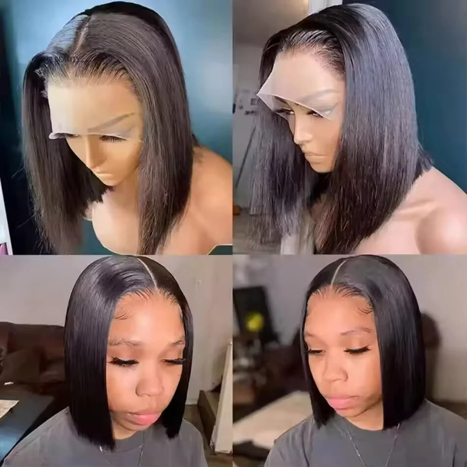 Bob Glueless Straight HD Lace Front Wigs for Black Women 13x4Texture Afro Style Tangle-Free Black Human Hair Lace Frontal