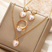 KISSWIFE Fashion Gold Necklace Earrings Ring Sets White Heart Fritillaria Pendant Gift Jewelry Sets for Women