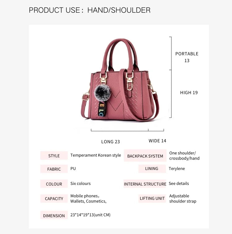 2025 New Summer Korean Style Women's Tote Bag Water Resistant PU Single Shoulder Cross Handbag with Zipper Closure for Woman