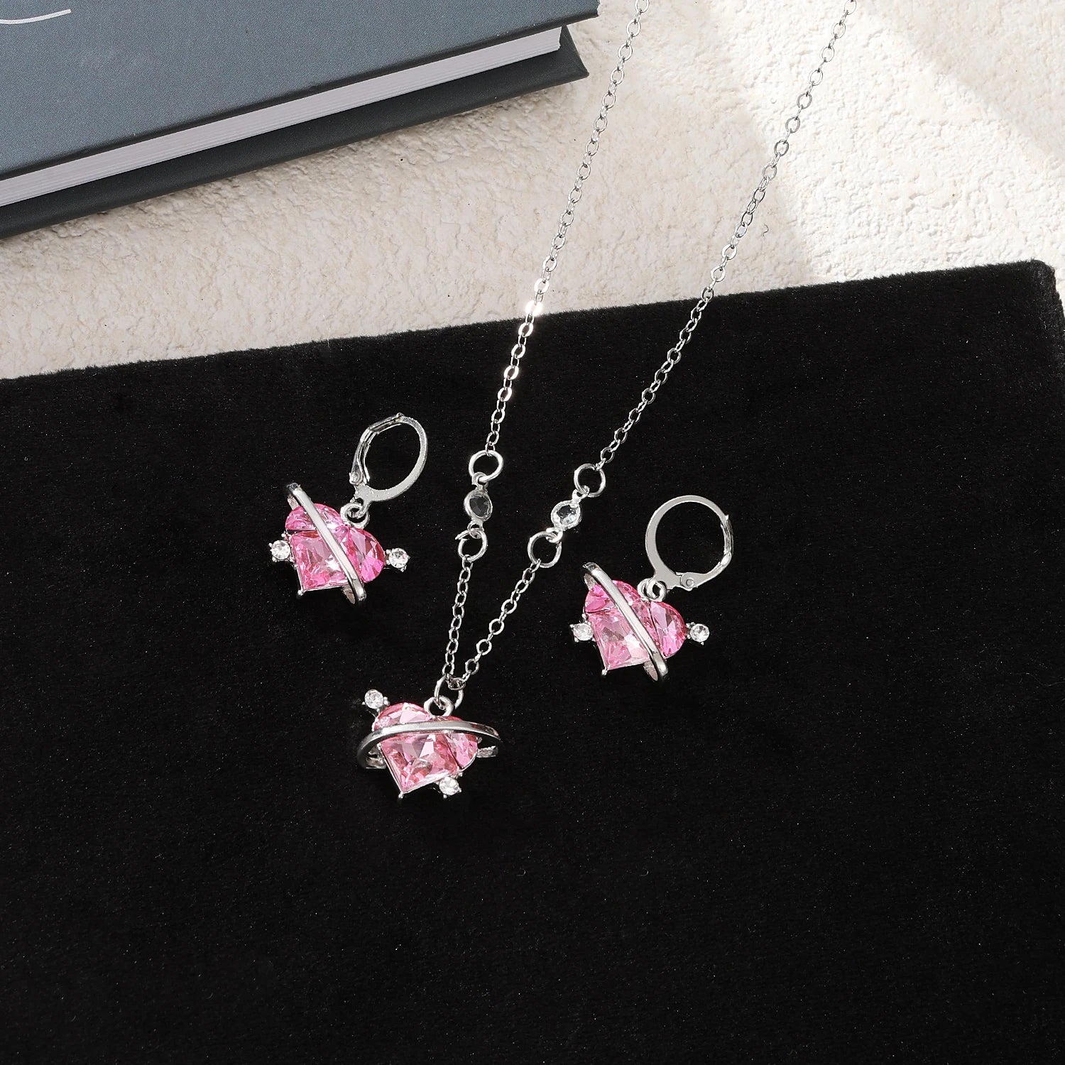 KISSWIFE Hot Sale Heart Pendant Necklace Earrings Set for Women Girls Jewelry Set