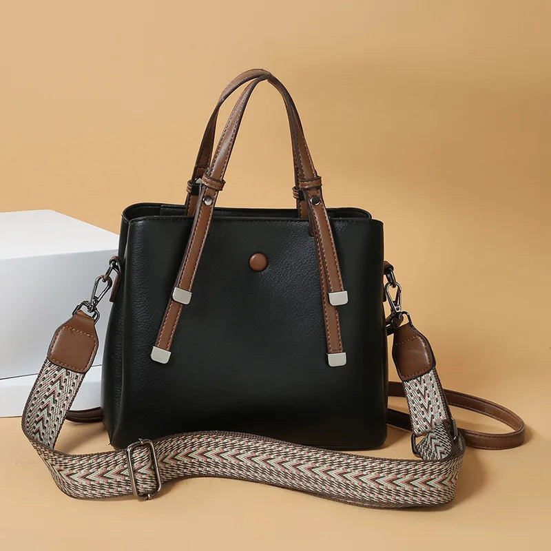 PU Retro Tote Bag Large-Capacity Handbag with Shoulder Strap New Simple and Stylish Handbag for Women