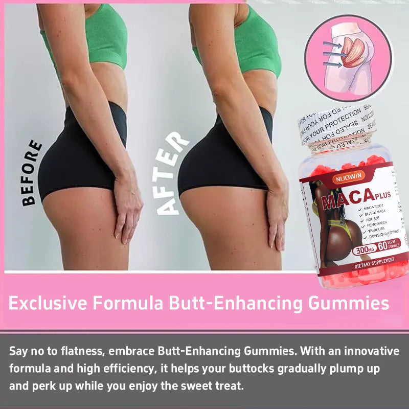 Maca Gummies for Women Natural Vegan Formula for Booty Enhancement BBL Effect for Adult Use