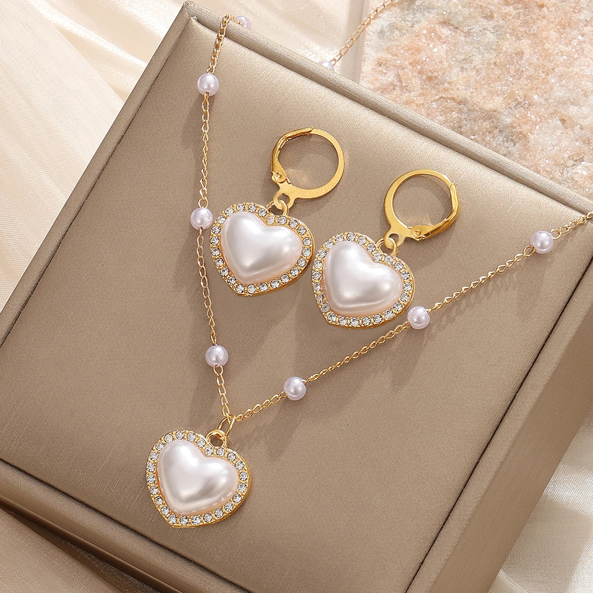 KISSWIFE Fashion Gold Necklace Earrings Ring Sets White Heart Fritillaria Pendant Gift Jewelry Sets for Women
