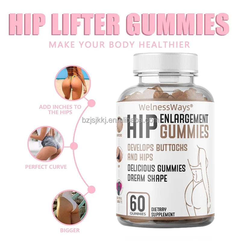 WelnessWays Hip Butt Enlargement Gummy BB Booty Gummies Pills Maca Buttock Enhancement Gummies for Women