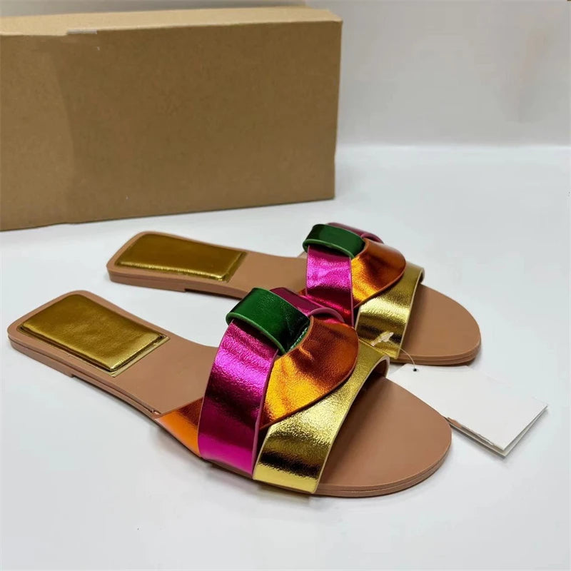 2025 High Quality Ladies Slides Slippers Female Outdoor Leather Flat Sandals Summer Classic Women Babouches