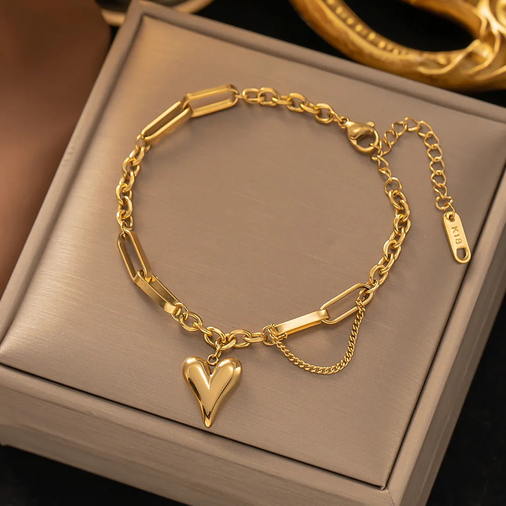 Stainless Steel Bracelets Hippie Gothic Pearl Chain Pendants Fashion Bracelet for Women Jewelry