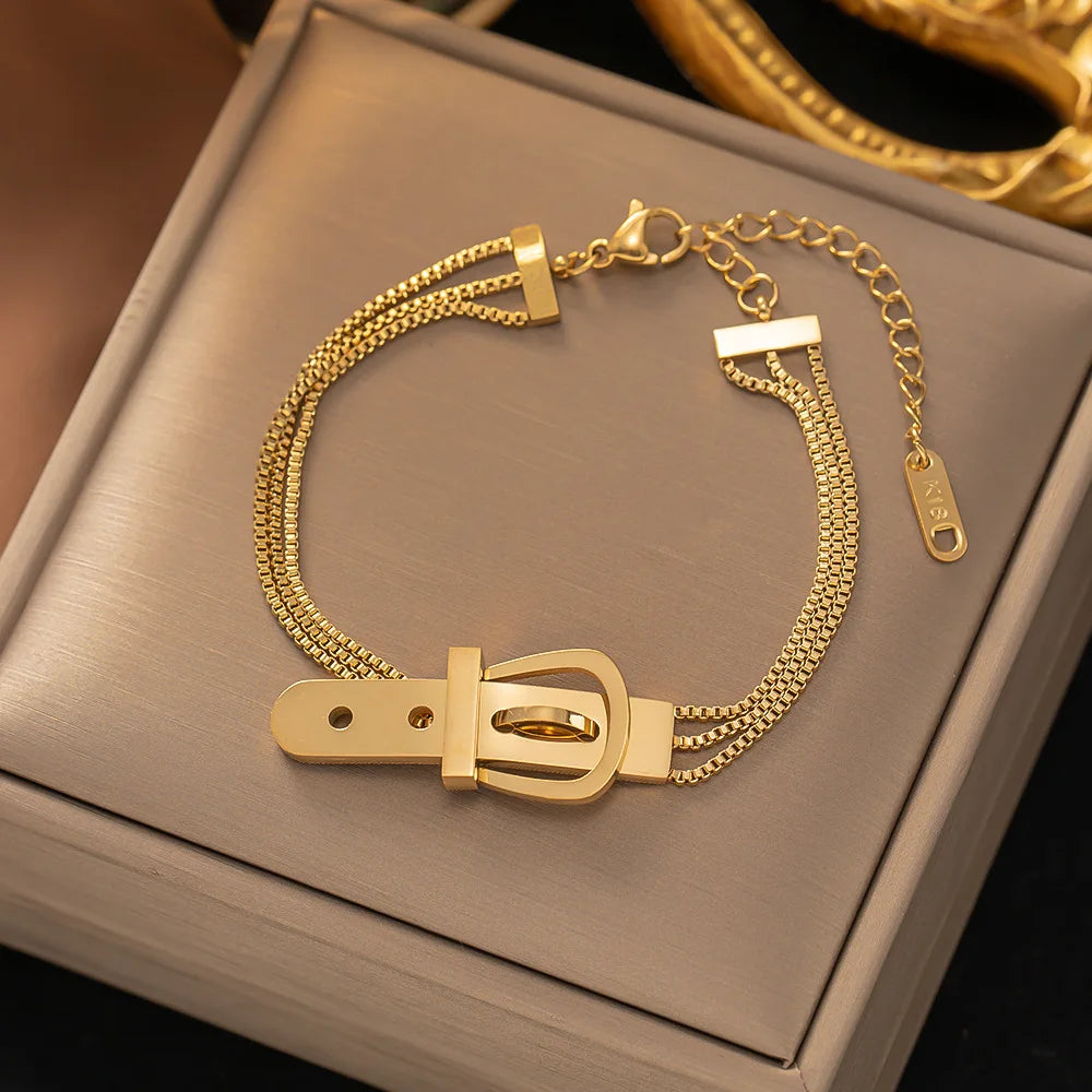 Stainless Steel Bracelets Hippie Gothic Pearl Chain Pendants Fashion Bracelet for Women Jewelry