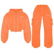 L230716 Custom Embroidery Oversized Zip up Crop Top Hoodie and Jogger Set Two Pieces Hip Hop Women Tracksuit Jacket Hoodie Set