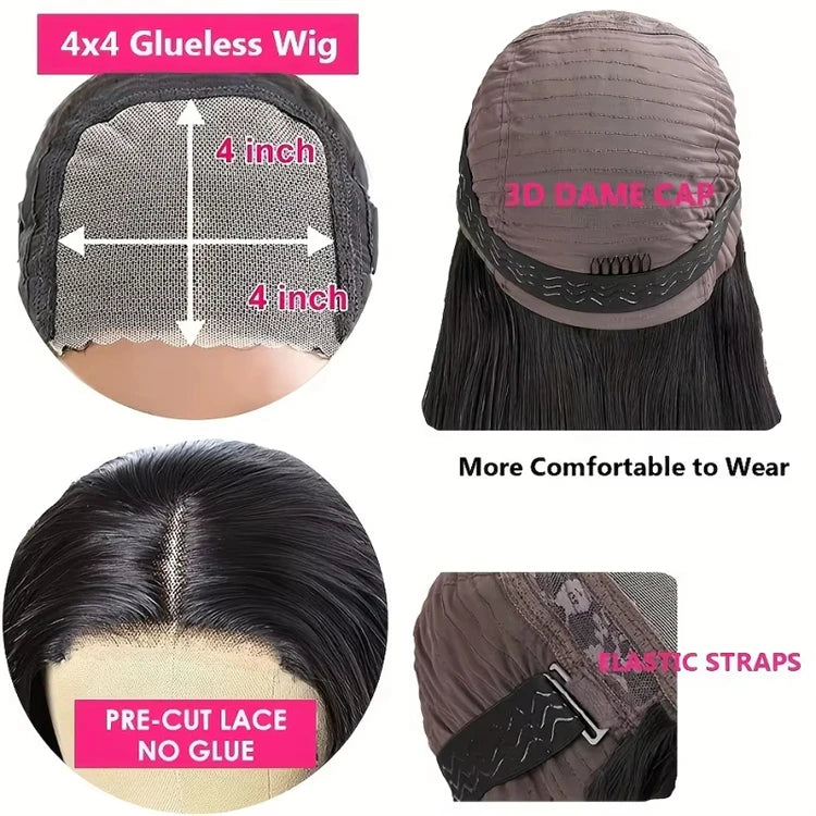 8-16 Inch Brazilian Straight Hair Wig Cheap 4*4 Lace Closure Bob Wig Glueless Pre Cut 4x4 Lace Blend Human Hair Short Bob Wigs