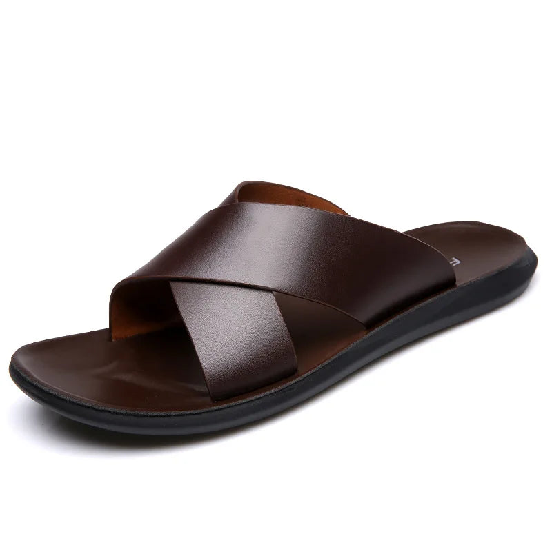 Summer New Outdoor Wear Slippers Men's Leather Korean Version of the Trend Mens Sandals Non-slip Flip-flops Mens Beach Shoes